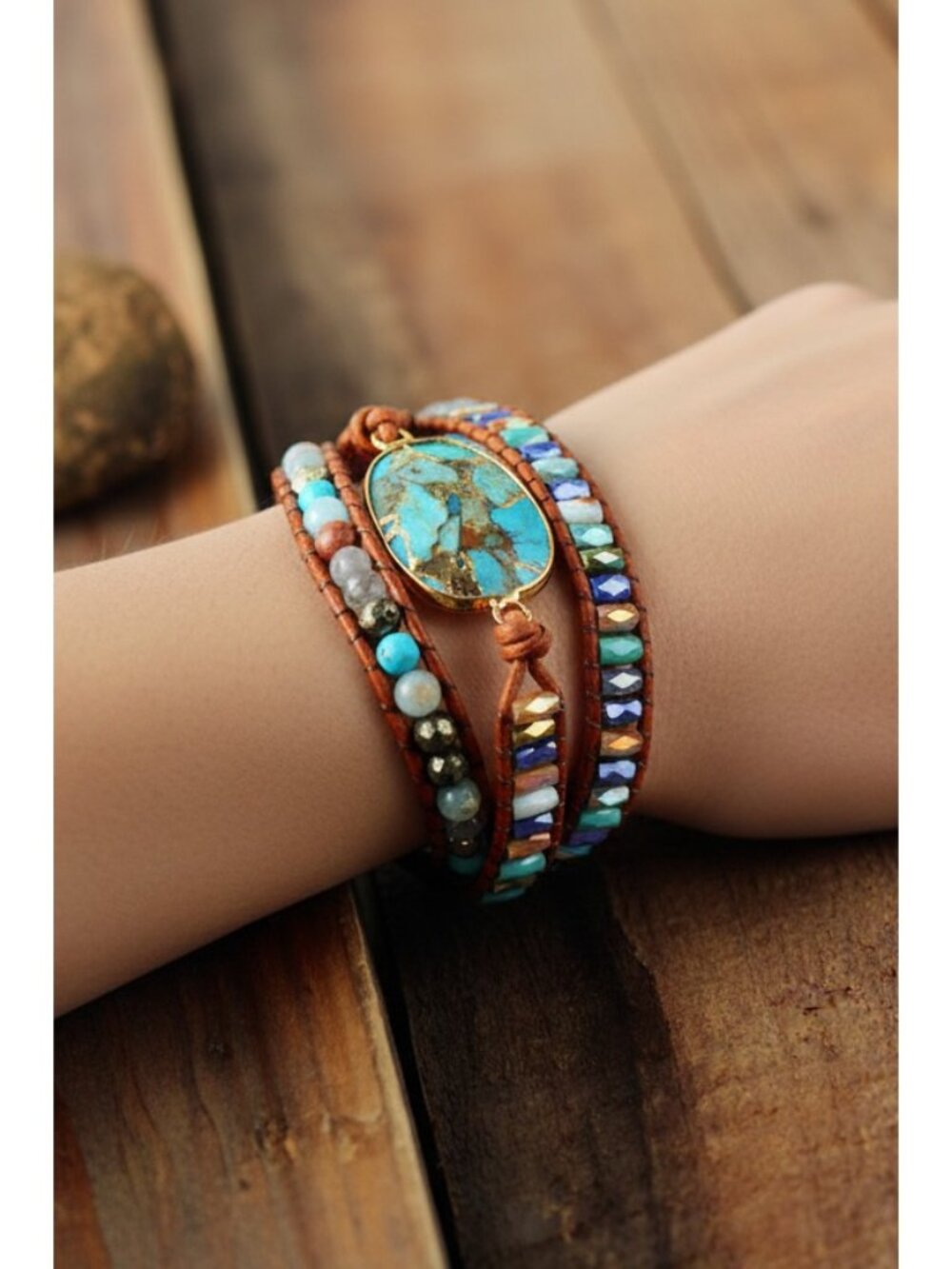 Natural Stone Agate Pyrite Multi-Strand Beaded Wrap Bracelet Grounded Energy